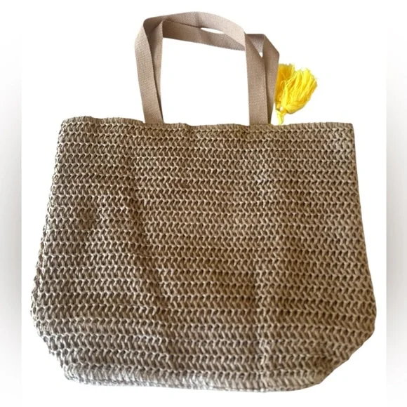 Hola NEW Sun Beach Bag Woven Tote Bag with Yellow Tassel - Picture 2 of 7